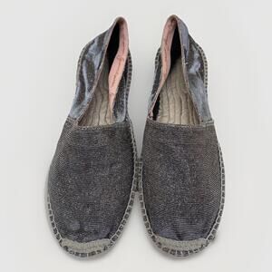 Gaimo Espadrilles Spain Silver Gold Sparkle Slip On Flats Shoes 37 Fits 6.5 7